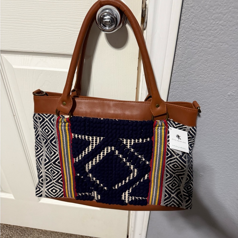 Noonday Collection Brown Leather Carpet Tote